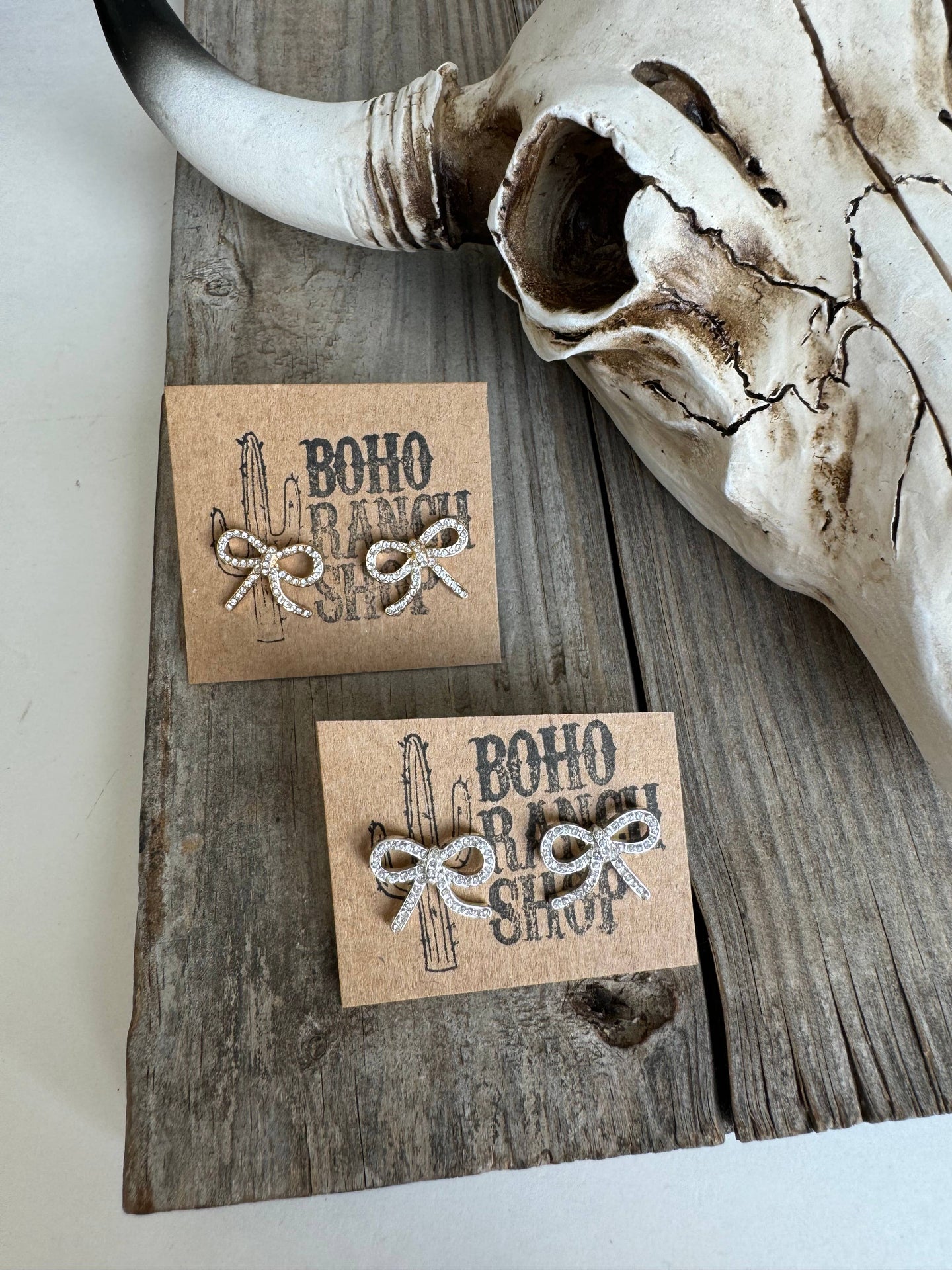 Western cut out paved Stud earrings - cowboy boots hat bow